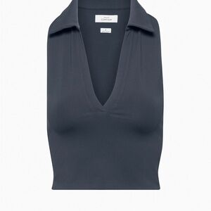 Babaton Deep V-Neck Crop Top - Dark Blue Size XS